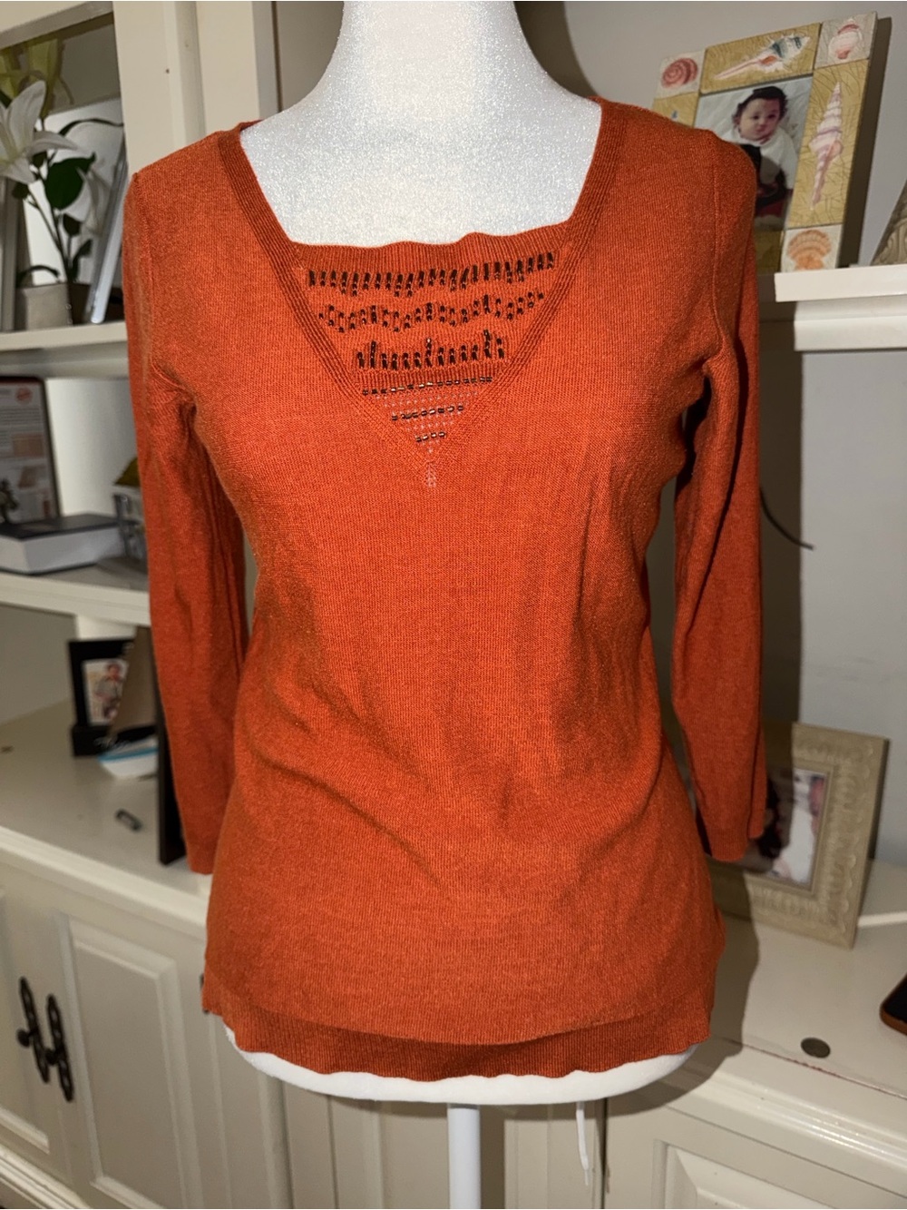 Emma James Rust Orange Knit V-Neck blouse